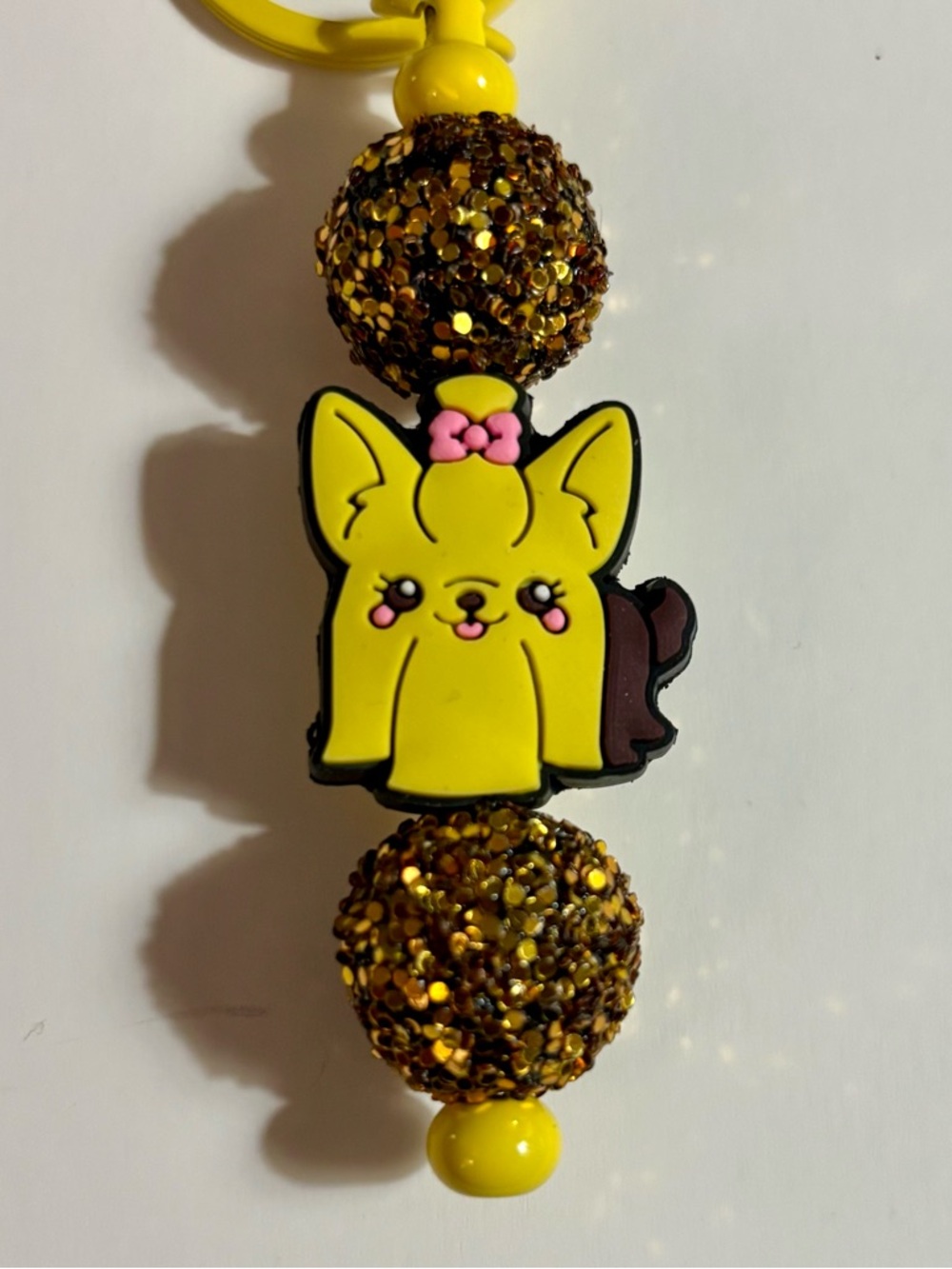 NIP Yellow Puppy Charm Bag Keychain with Glitter Beads